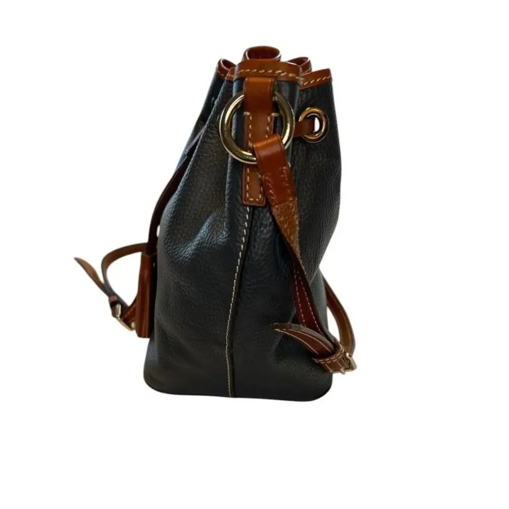 Dooney & Bourke Drawstring Bucket Bag Navy Pebble Leather Tassel Closure - Picture 4 of 16